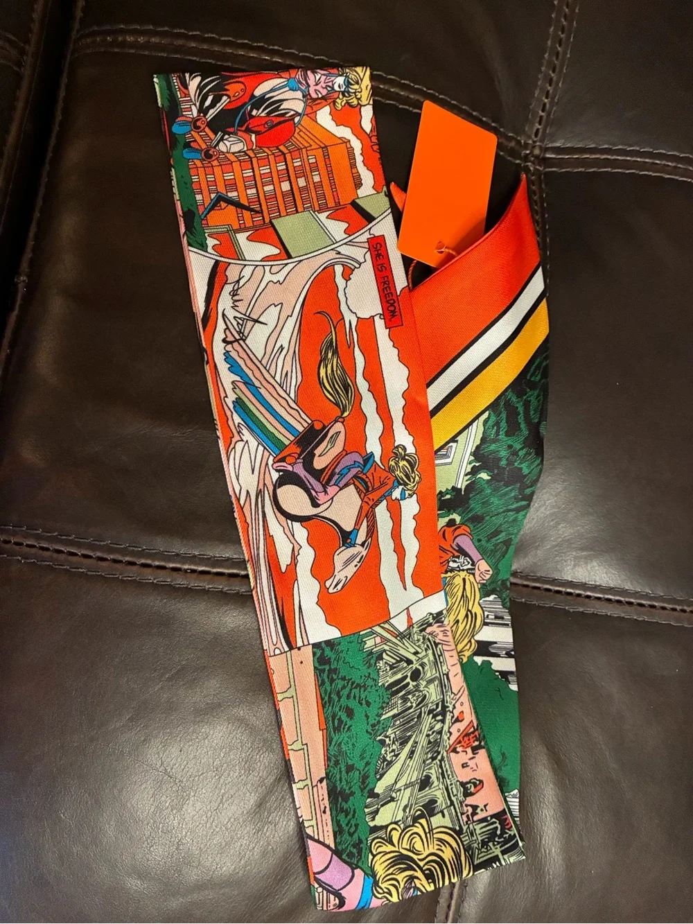 Hermes. “WOW “ Twilly Scarf 100% Silk Ladies Orange Multi Color NWT